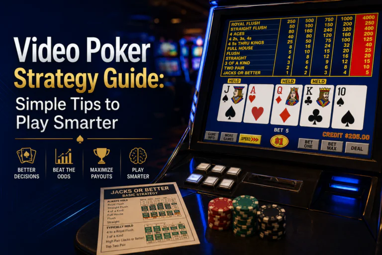 Video poker strategy guide showing simple tips for smarter gameplay and better decision-making.