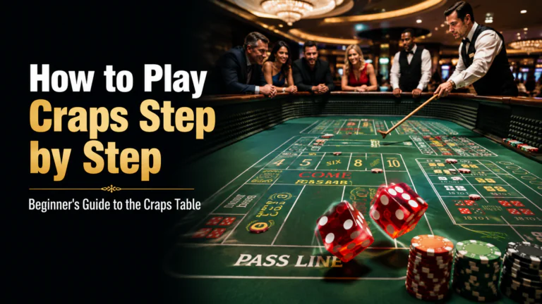 Beginner's guide to playing craps, showing the dice table and basic game steps.