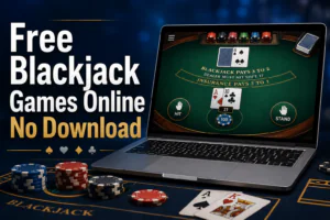 Free blackjack games online with no download, featuring browser-based gameplay, virtual tables, and blackjack cards.
