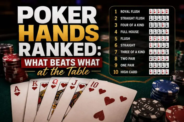 Poker hands ranked from highest to lowest, showing which card combinations beat others at the table.